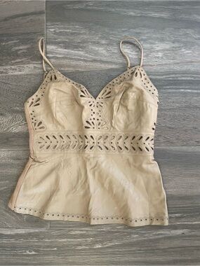 3 for $20 Bailey 44 Beige Laser-Cut Leather Peplum Cami